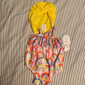 3-6m one piece bathing suit with hat